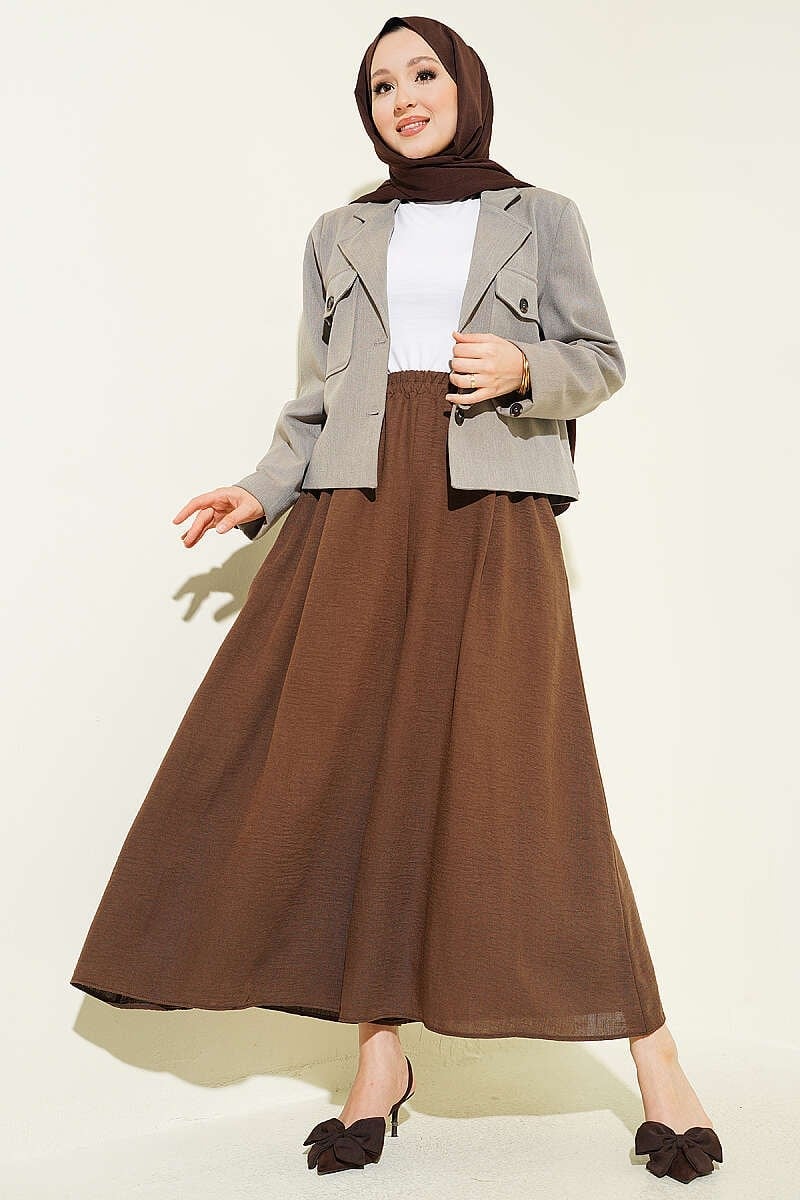 Bel Lastikli Basic Pantolon Etek Kahve