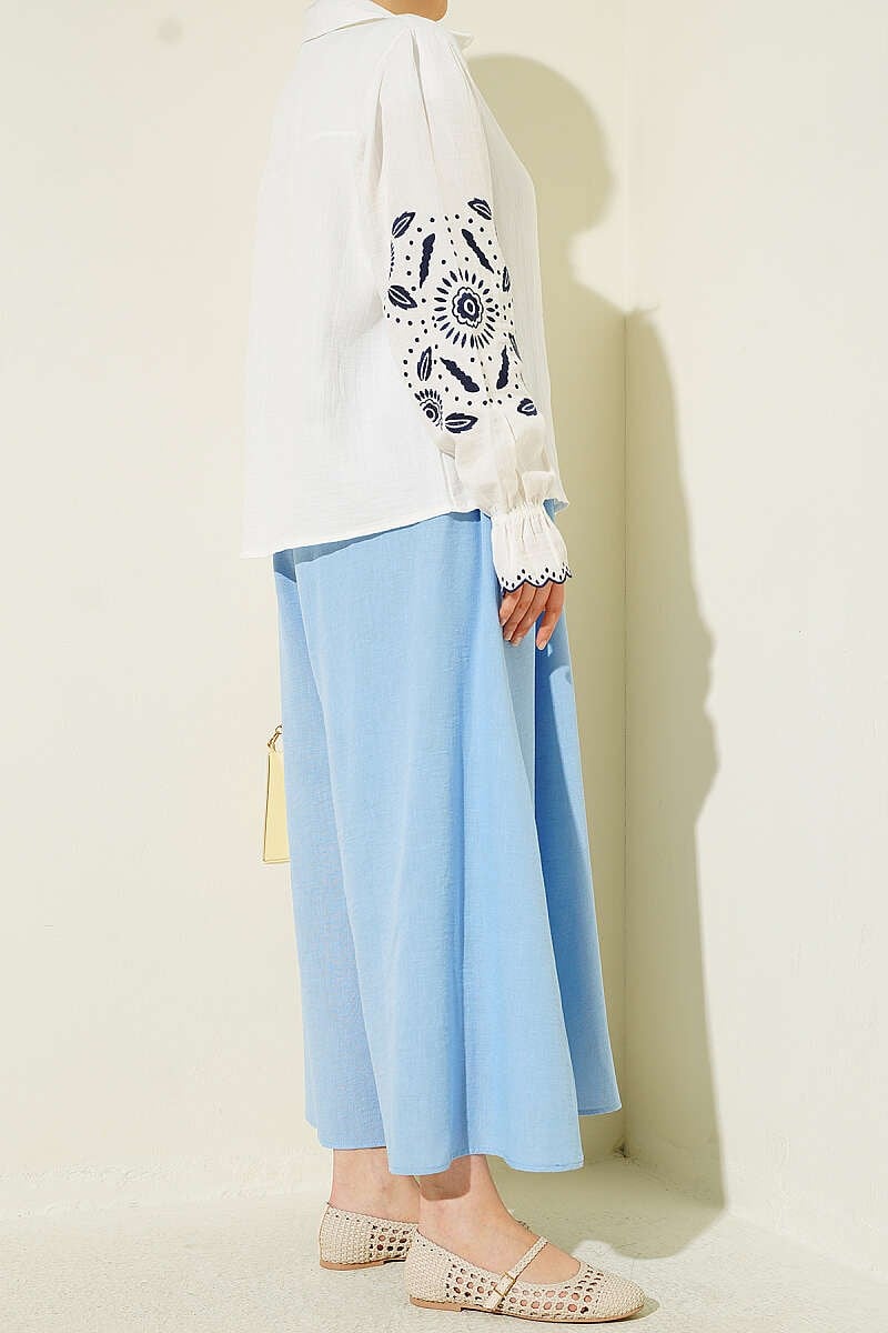 Bel Lastikli Basic Pantolon Etek Mavi