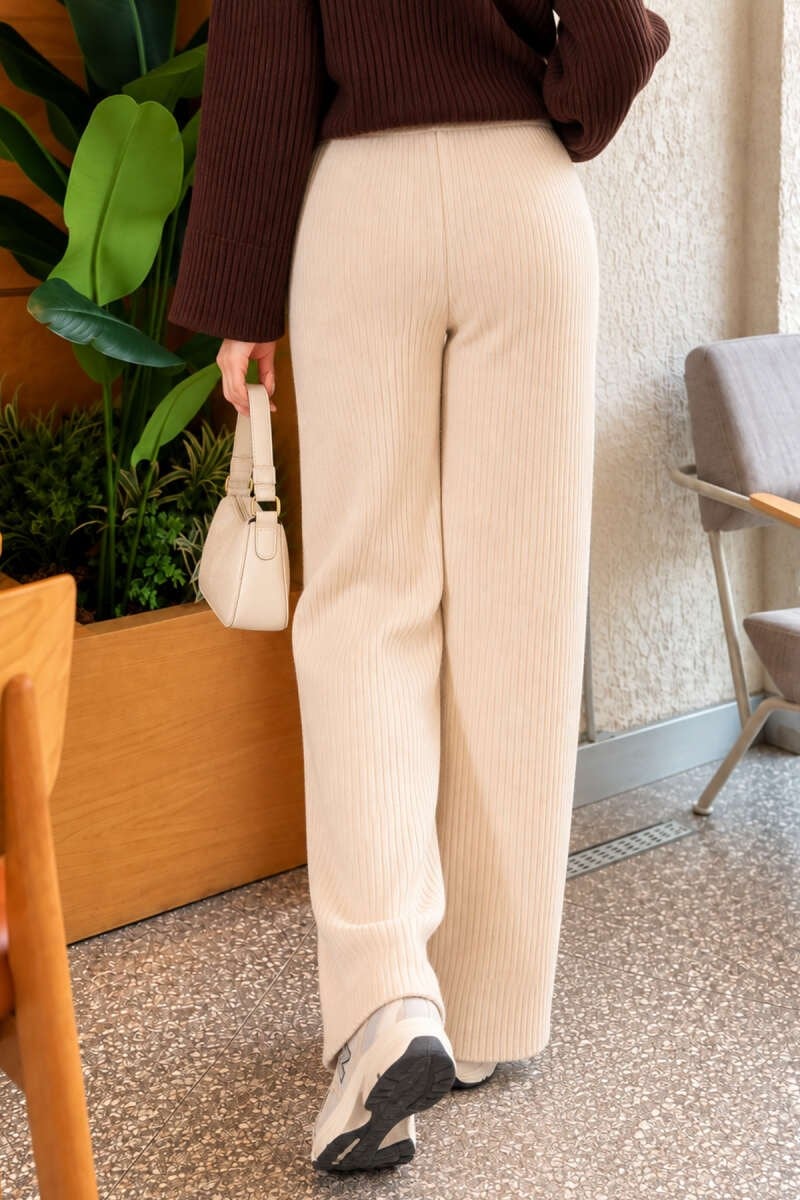 Bel Lastikli Fitilli Kaşkorse Pantolon Bej