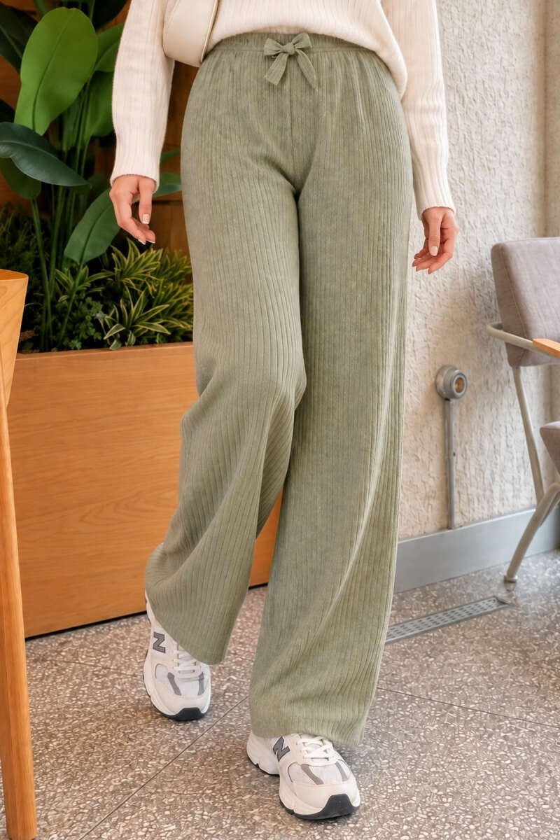 Bel Lastikli Fitilli Kaşkorse Pantolon Çağla Yeşili