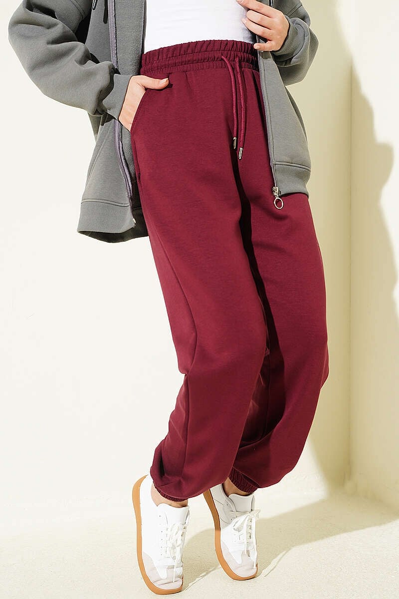 Bel Lastikli Loyşa Pantolon Bordo