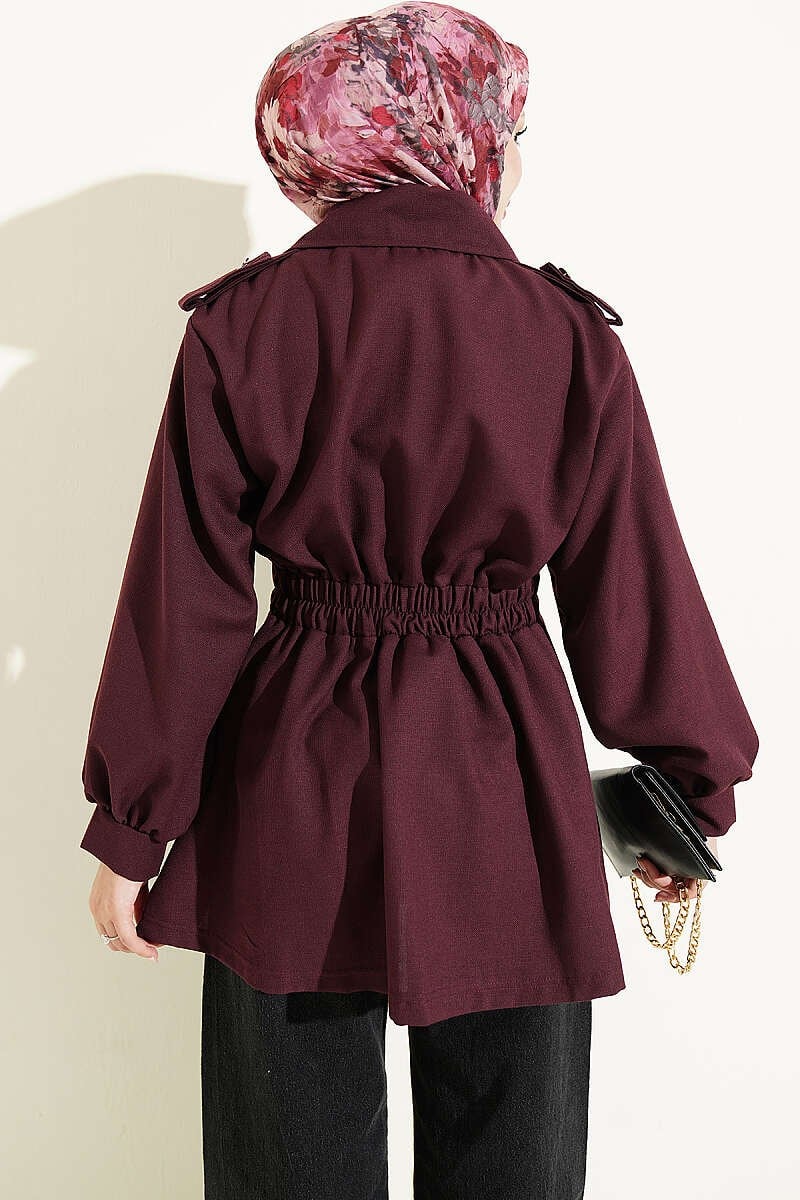 Bel Lastikli Yandan Fermuarlı Ceket Bordo