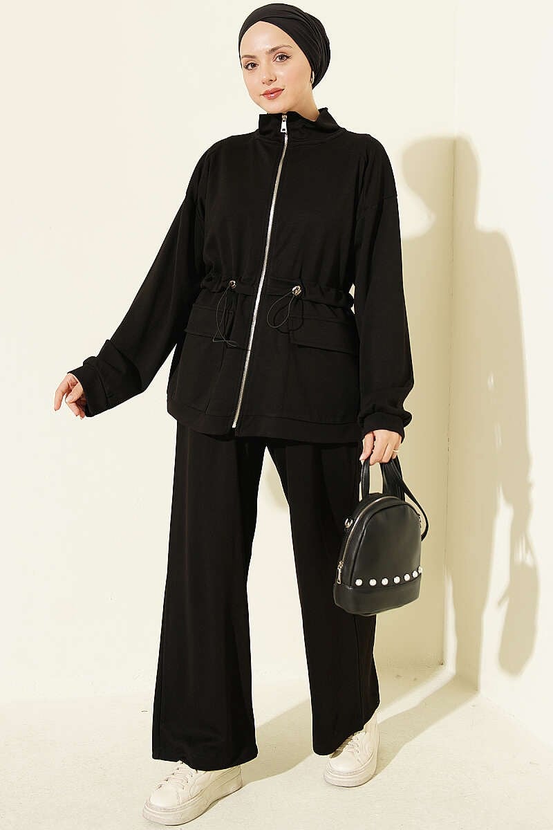 Bel Tünelli Cep Kapaklı İkili Takım Siyah