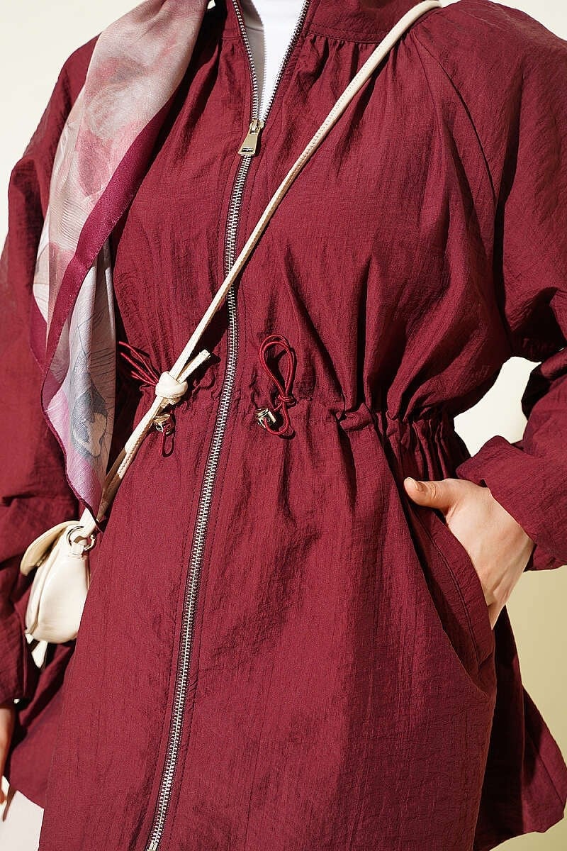 Bel Tünelli Paraşüt Ceket Bordo