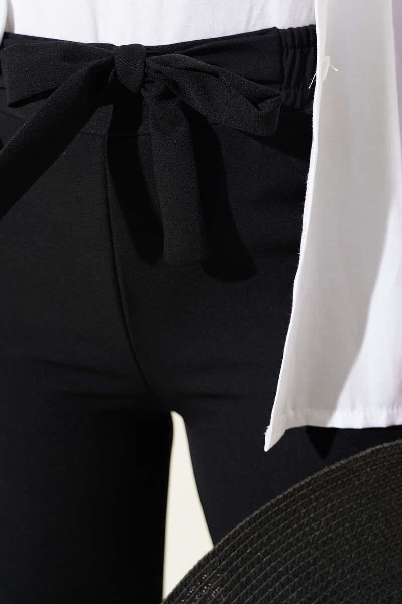 Beli Kuşak Detaylı Kumaş Pantolon Siyah