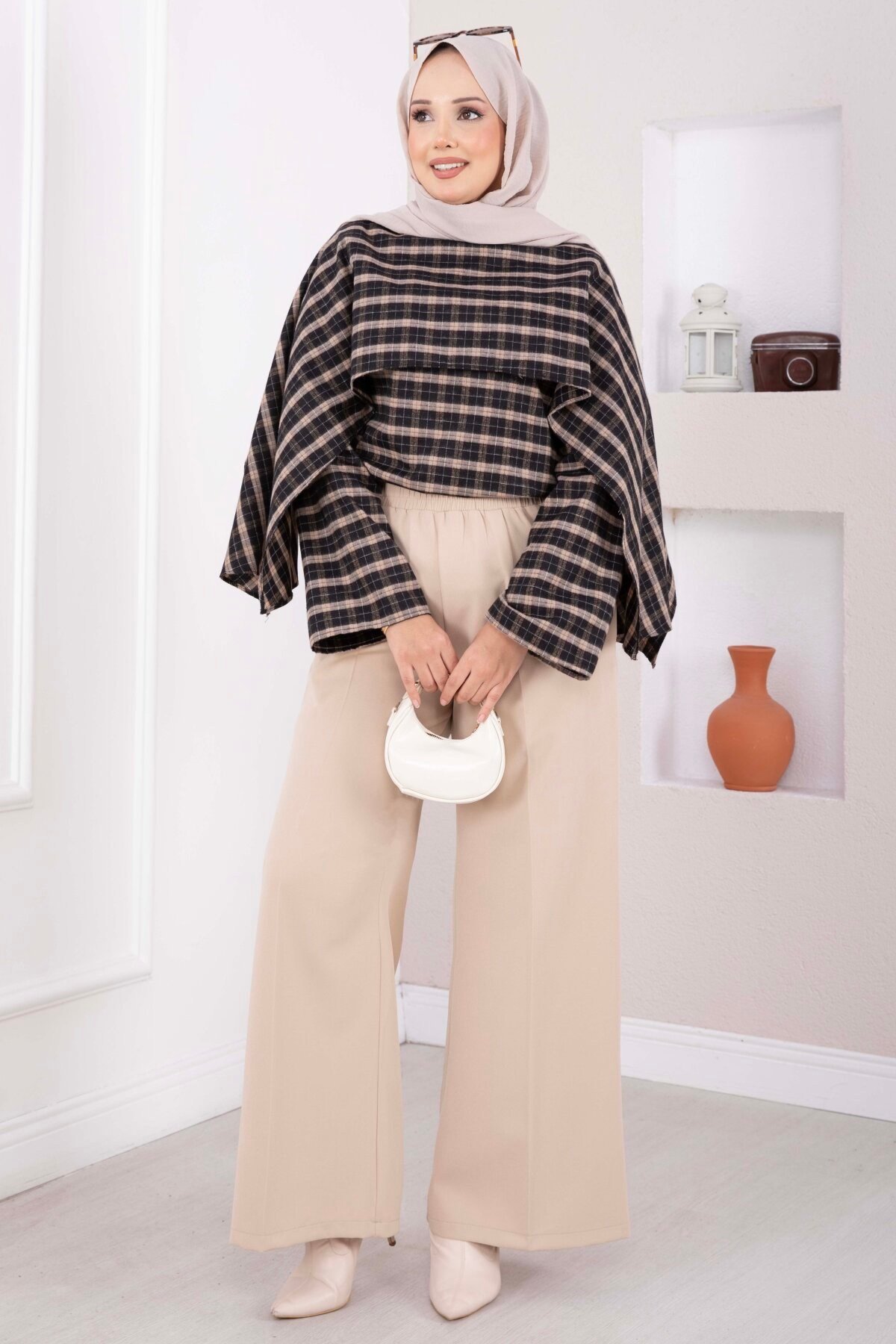 Beli Lastikli Bol Paça Pantolon Bej