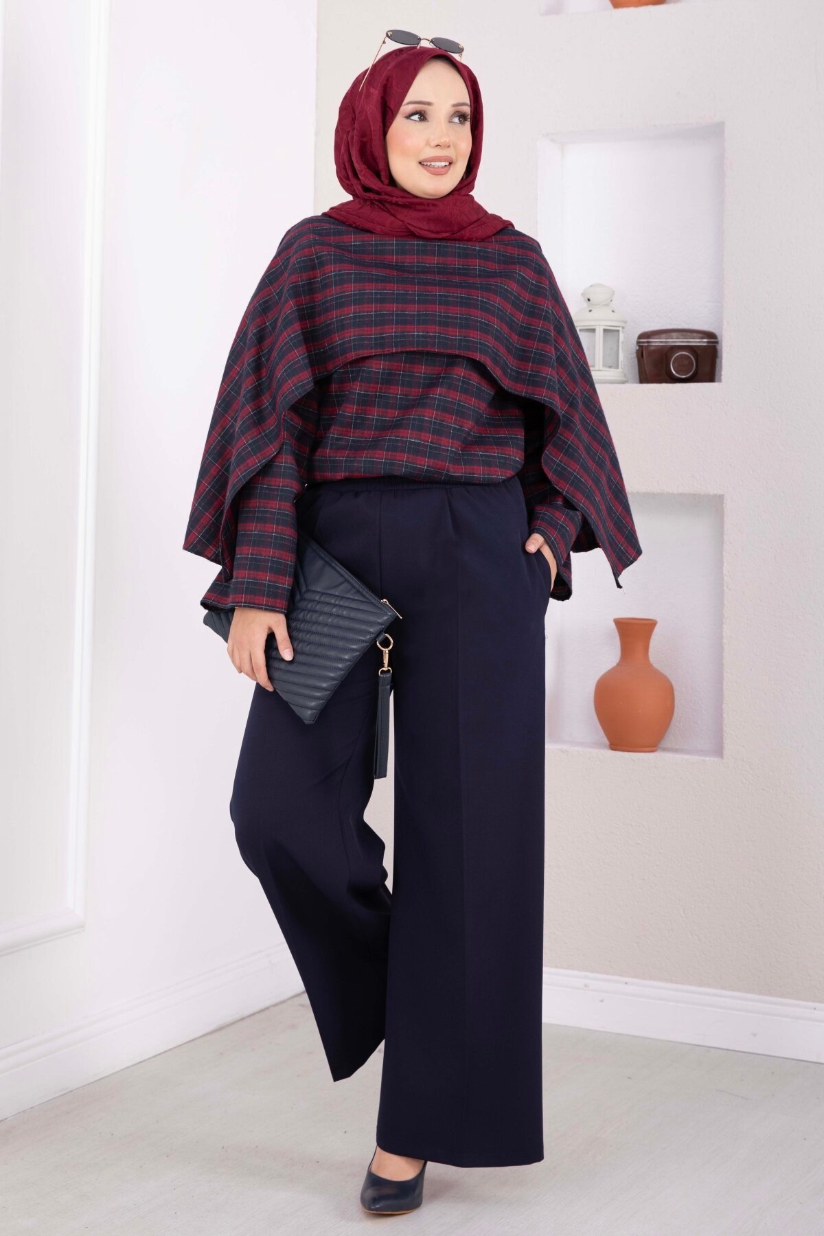 Beli Lastikli Bol Paça Pantolon Lacivert