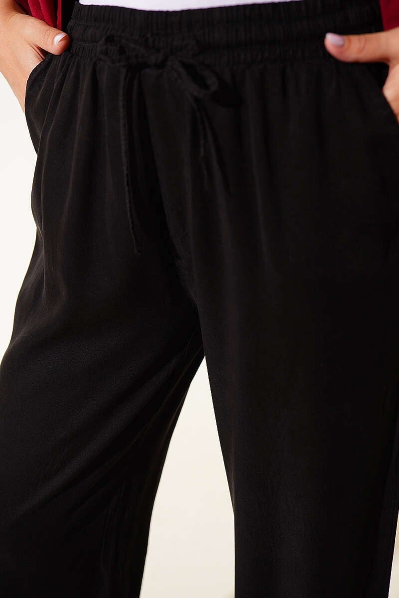 Beli Lastikli Cepli Tensel Pantolon Siyah