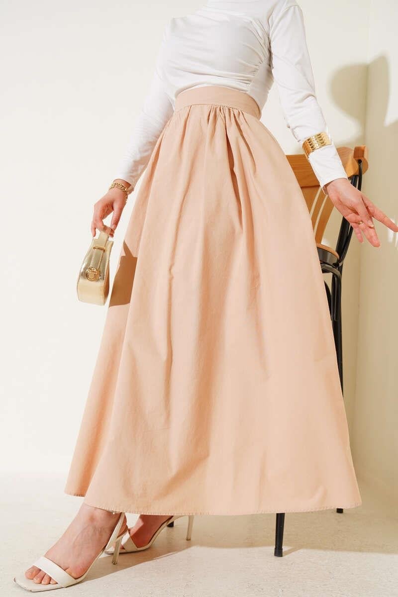 Beli Lastikli Kloş Etek Camel