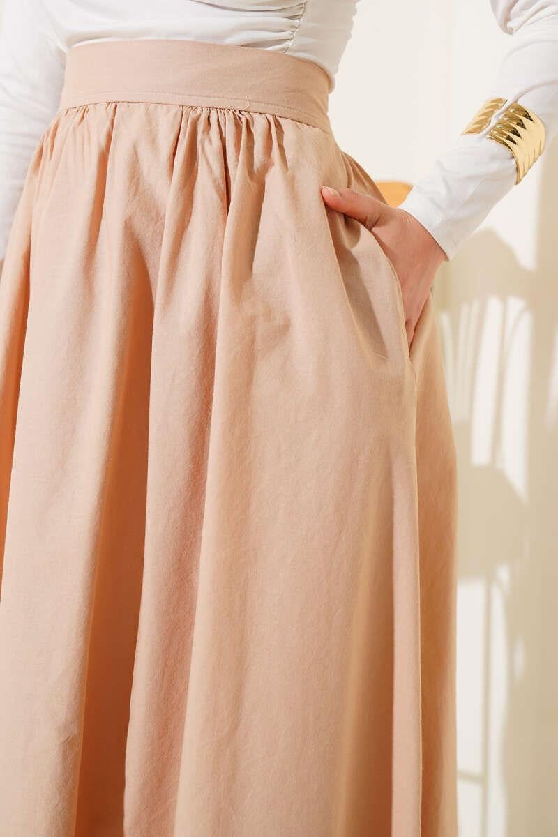 Beli Lastikli Kloş Etek Camel