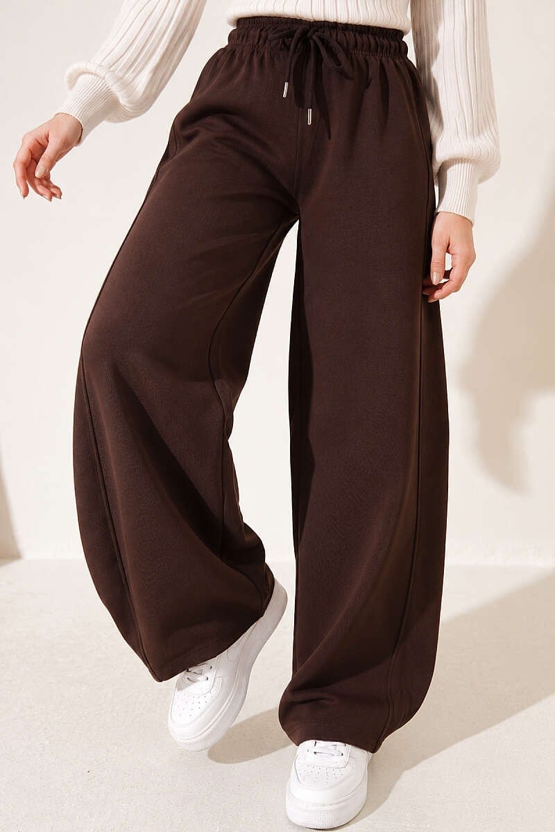 Beli Lastikli Oversize Pantolon Kahve