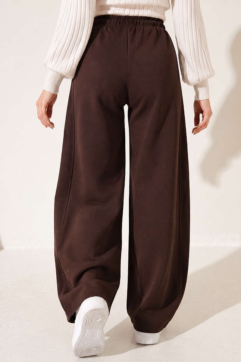 Beli Lastikli Oversize Pantolon Kahve