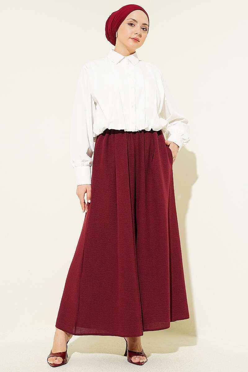 Beli Lastikli Pantolon Etek Bordo
