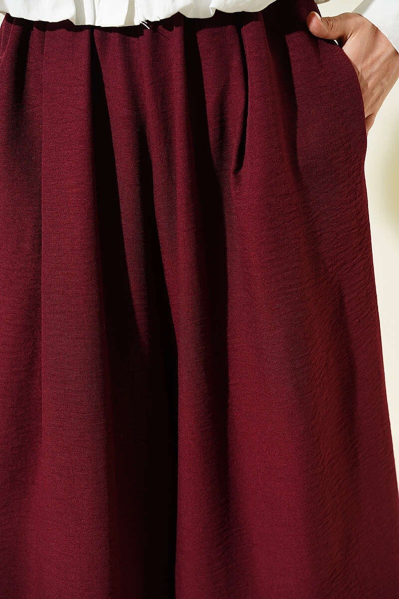 Beli Lastikli Pantolon Etek Bordo