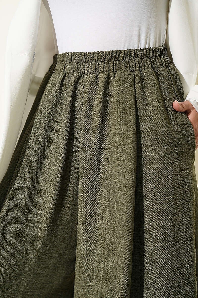 Beli Lastikli Pantolon Etek Haki