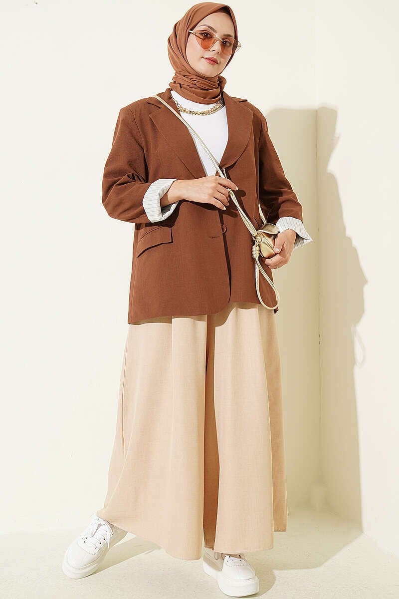 Beli Lastikli Pantolon Etek Latte