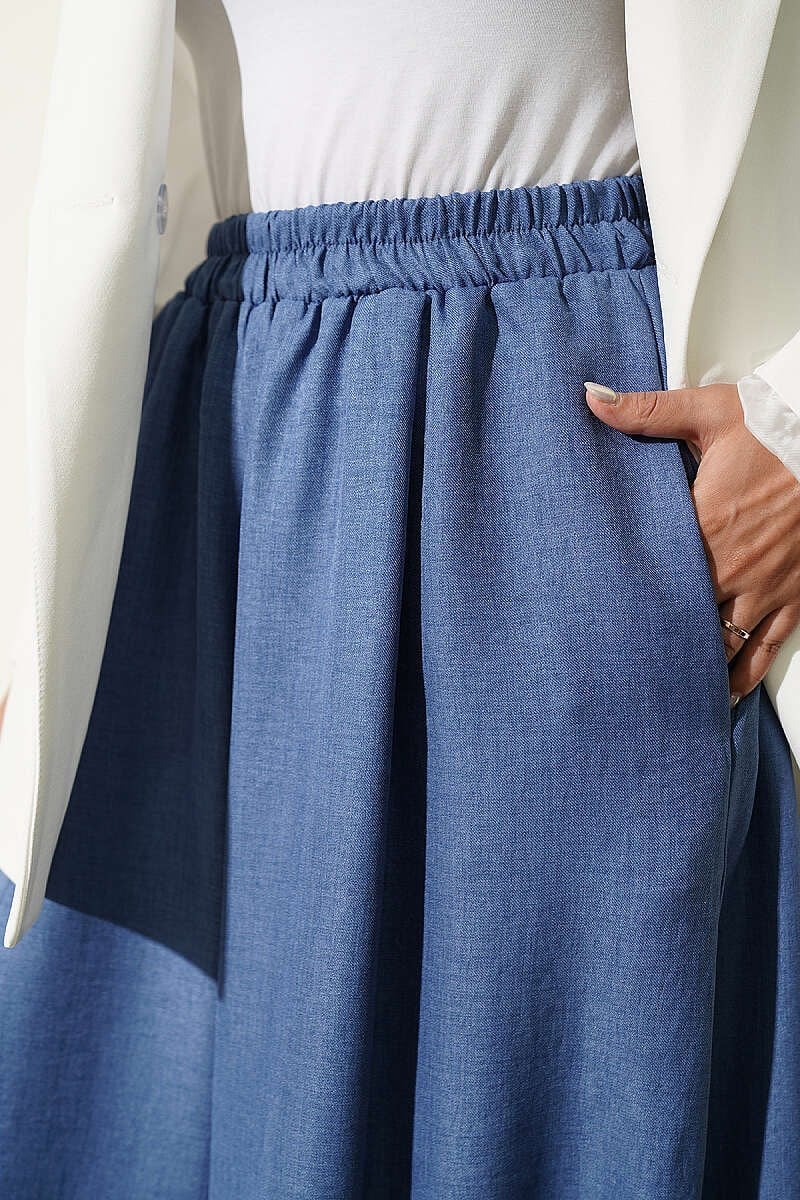 Beli Lastikli Pantolon Etek Mavi