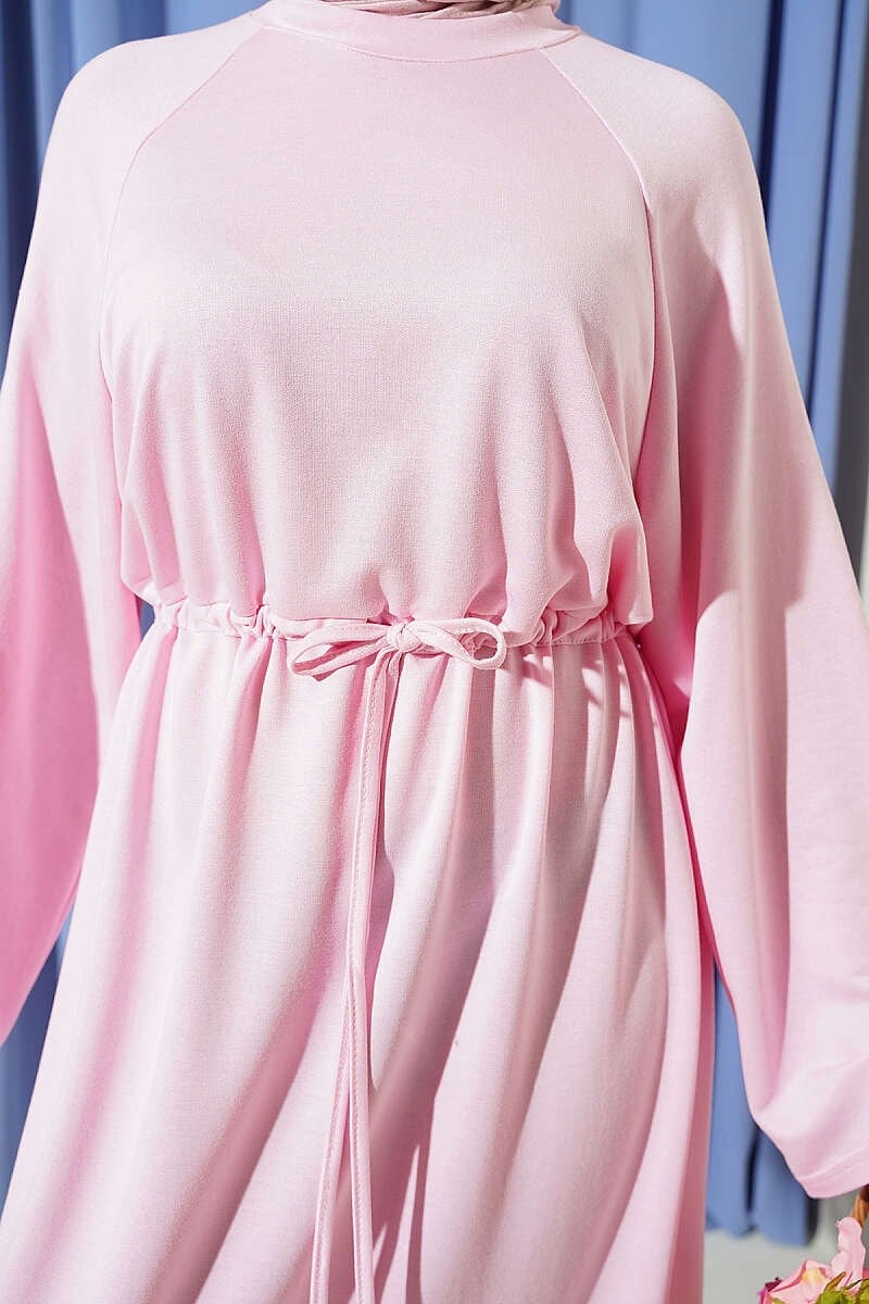 Beli Tünelli Salaş Loyşa Elbise Pembe