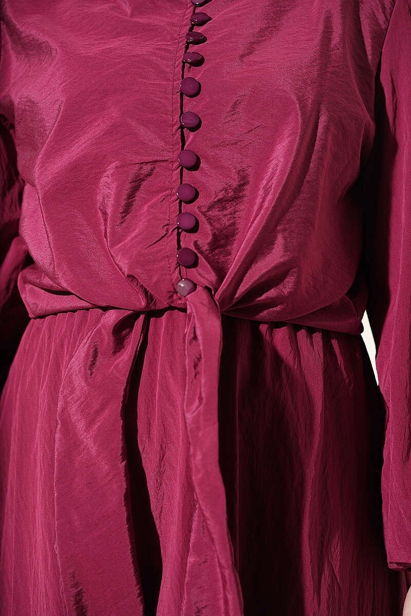 Birit Düğmeli Etekli İkili Takım Bordo