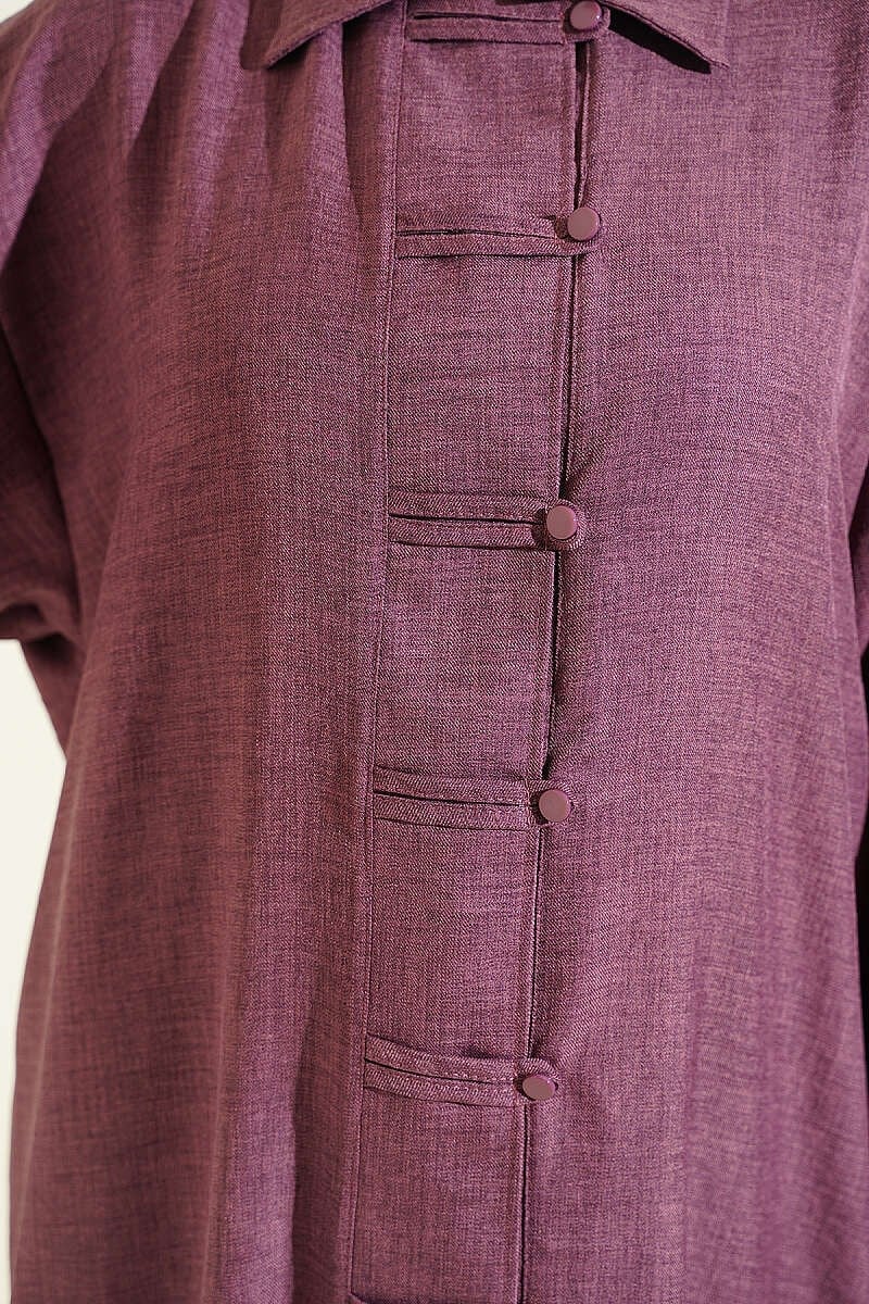 Birit Düğmeli Uzun Tunik Magenta