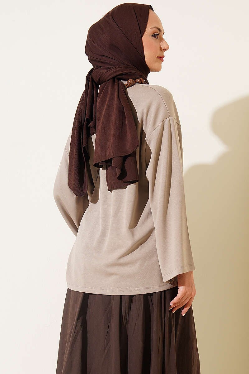 Bisiklet Yaka Basic Loyşa Tunik Bej