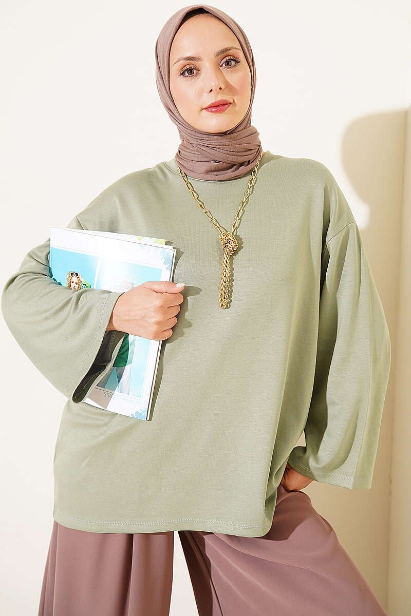 Bisiklet Yaka Basic Loyşa Tunik Çağla Yeşili
