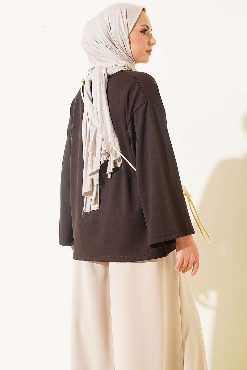 Bisiklet Yaka Basic Loyşa Tunik Kahve