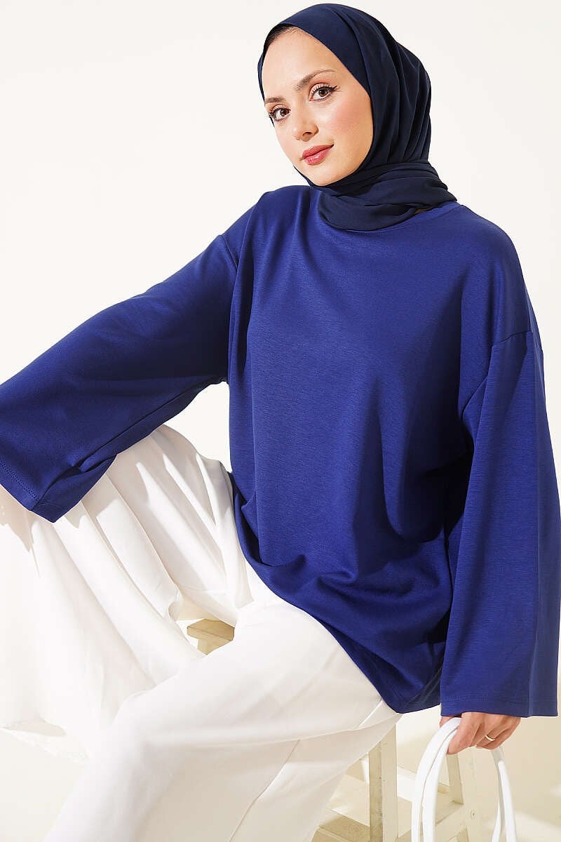 Bisiklet Yaka Basic Loyşa Tunik Lacivert