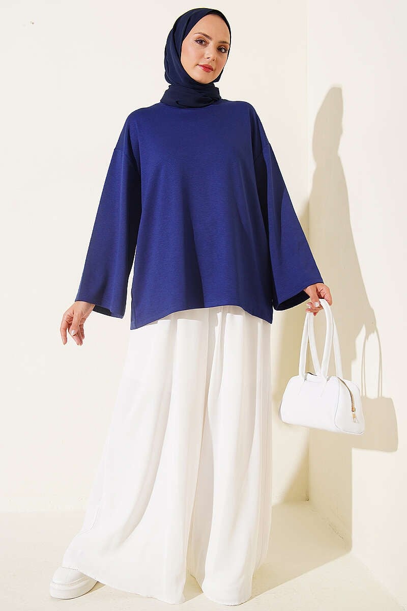 Bisiklet Yaka Basic Loyşa Tunik Lacivert