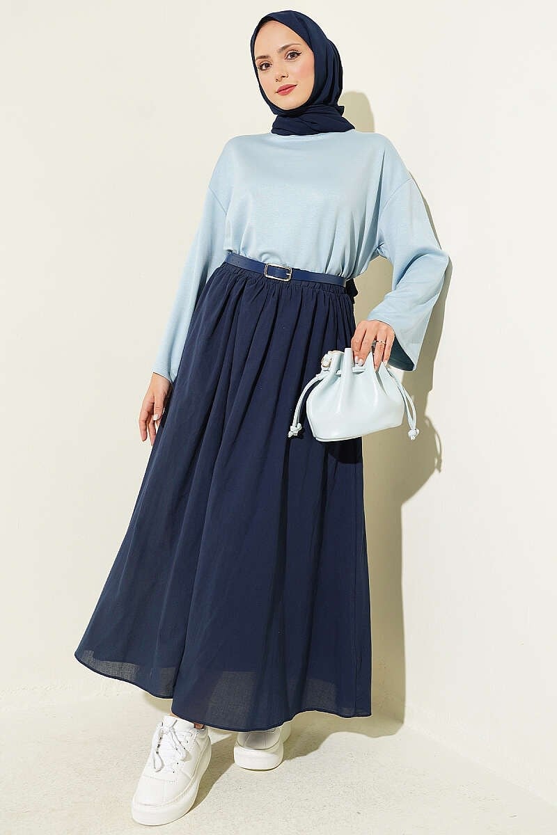 Bisiklet Yaka Basic Loyşa Tunik Mavi