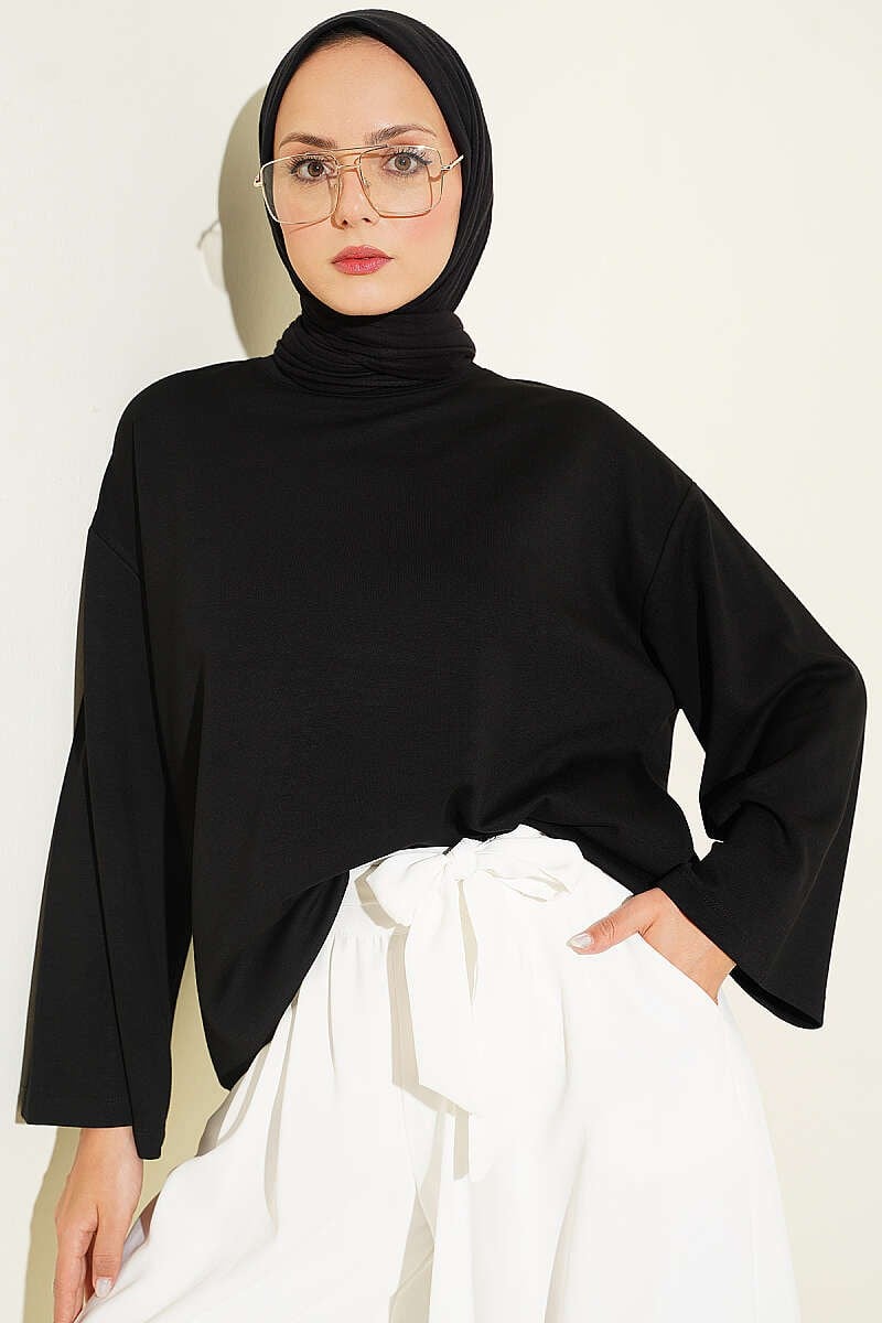 Bisiklet Yaka Basic Loyşa Tunik Siyah