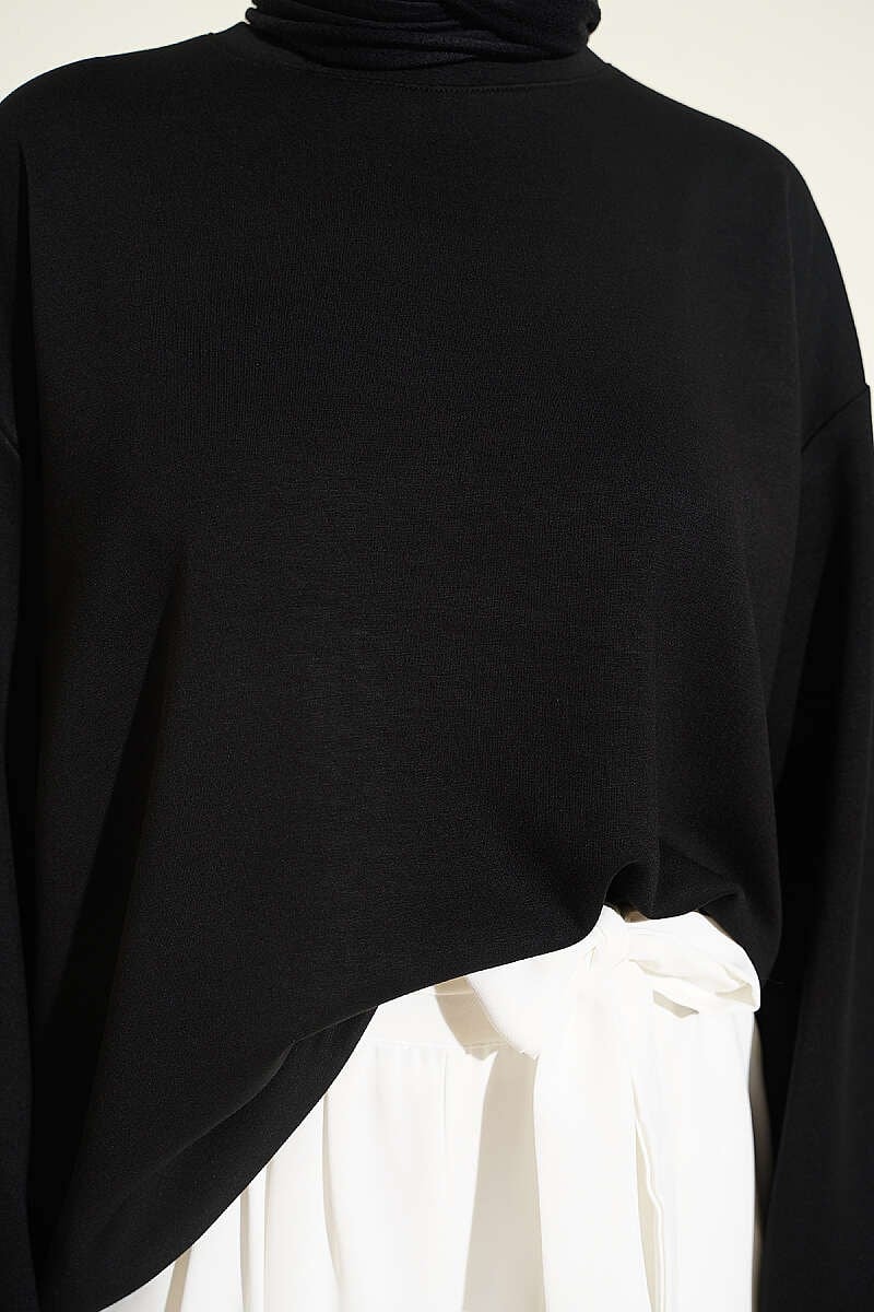 Bisiklet Yaka Basic Loyşa Tunik Siyah
