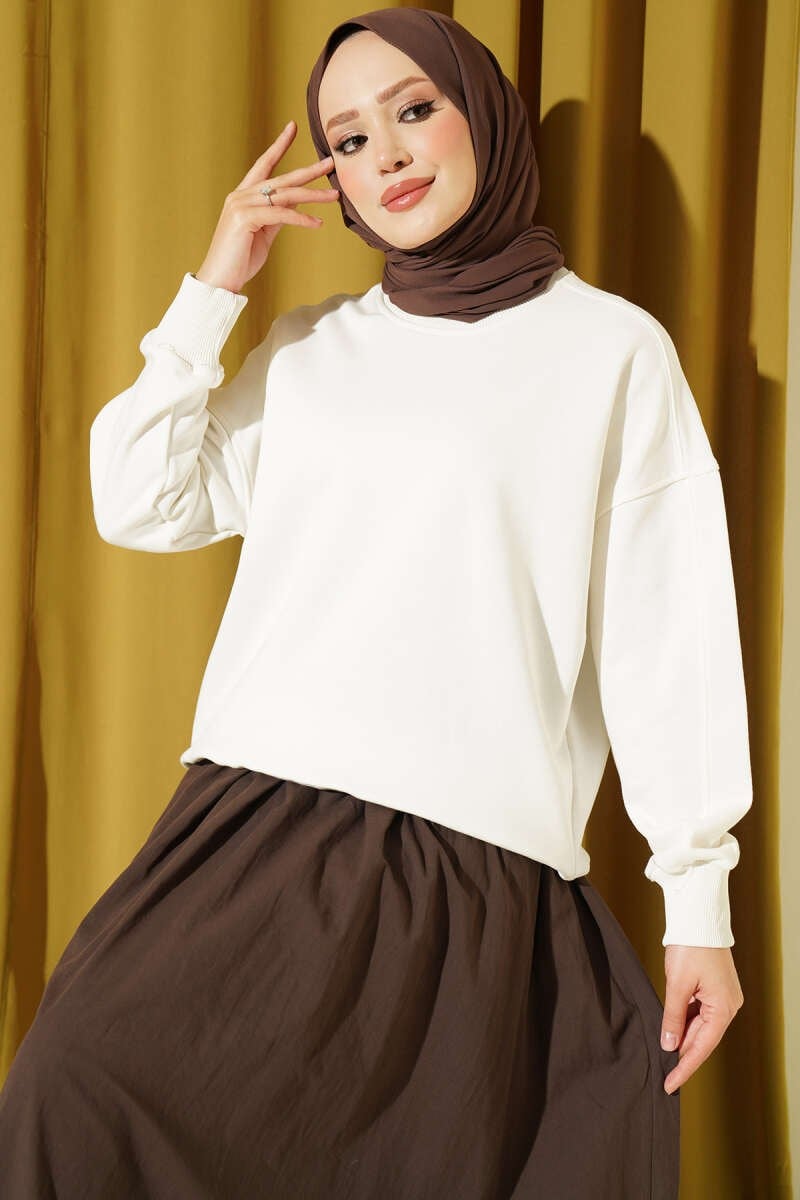 Bisiklet Yaka Basic Tunik Beyaz