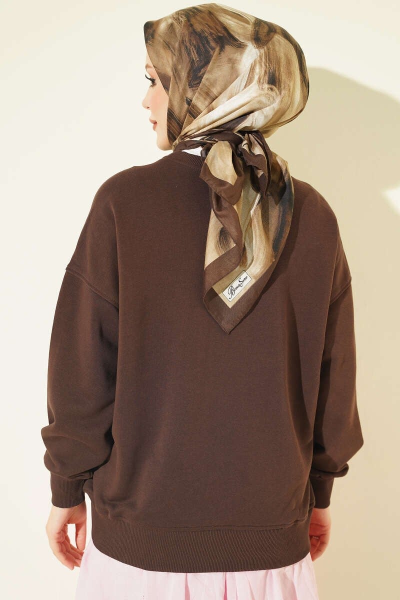 Bisiklet Yaka Basic Tunik Kahve