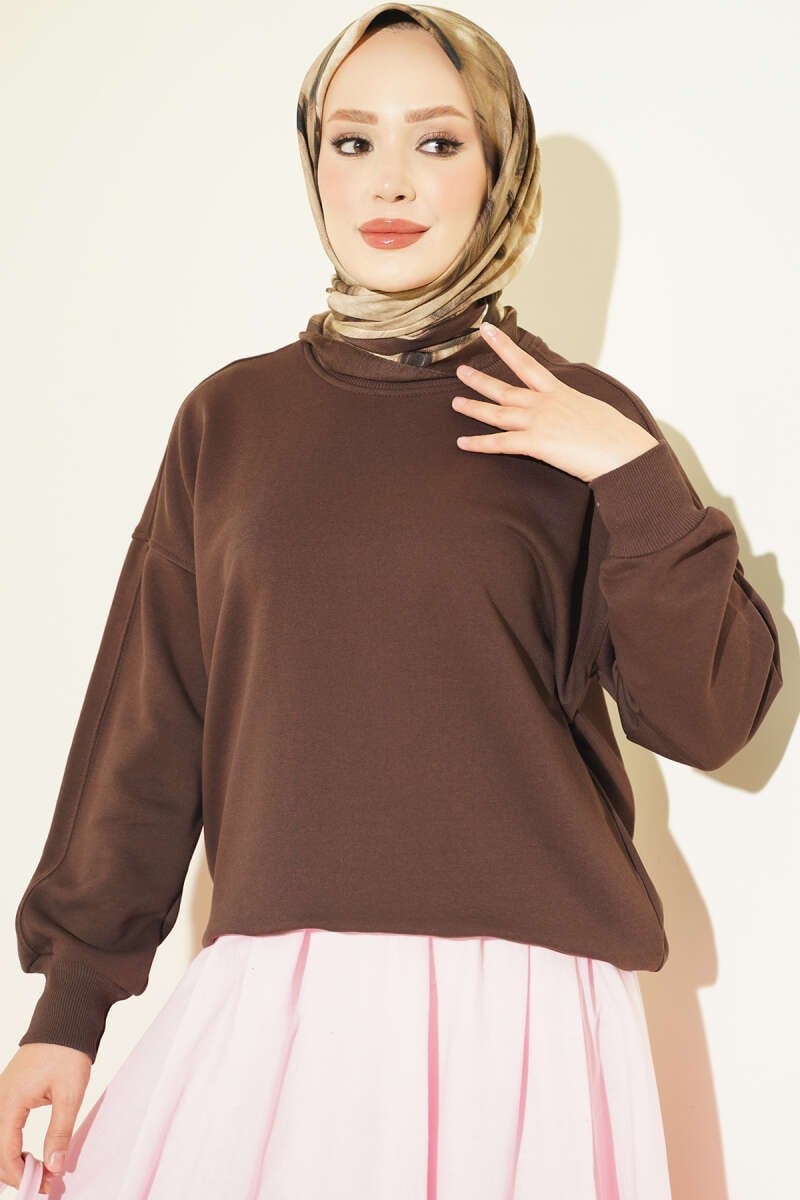 Bisiklet Yaka Basic Tunik Kahve