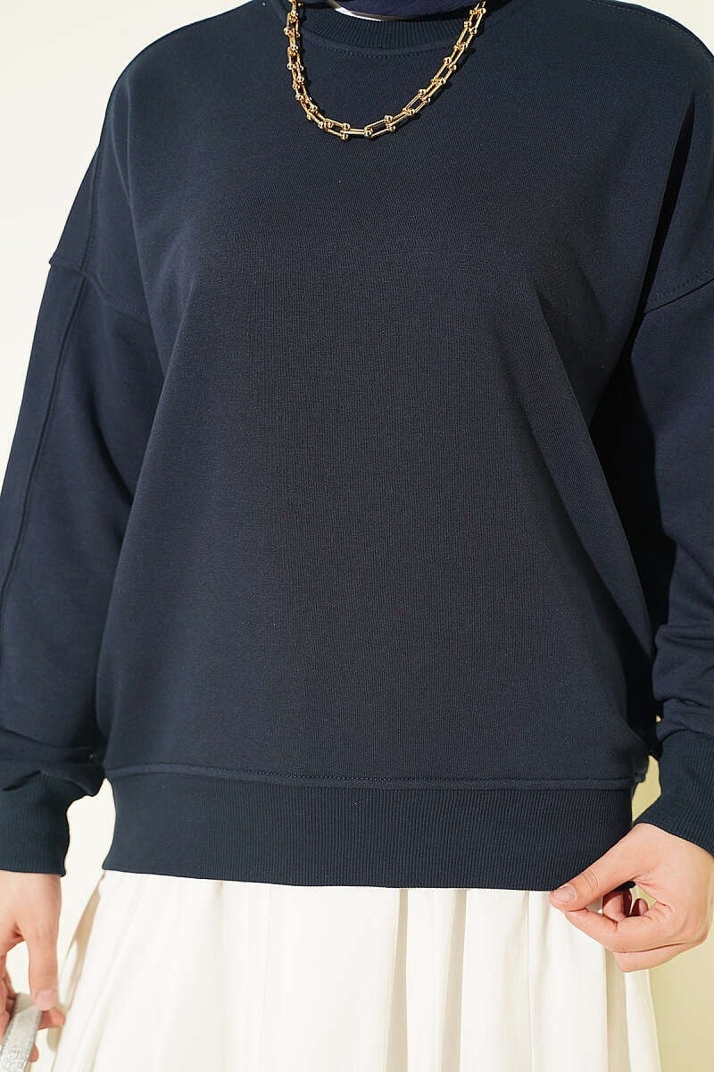 Bisiklet Yaka Basic Tunik Lacivert