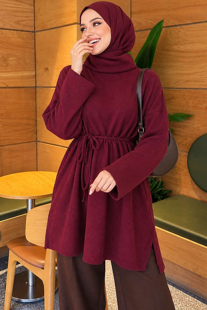 Boğazlı Fitilli Tunik Mürdüm
