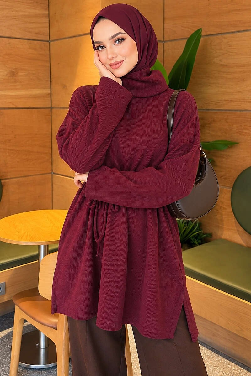 Boğazlı Fitilli Tunik Mürdüm