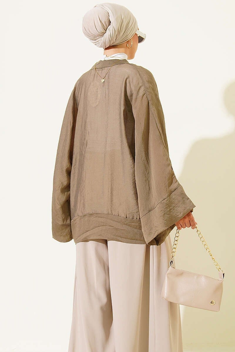 Brit Düğmeli Oversize Kimono Haki