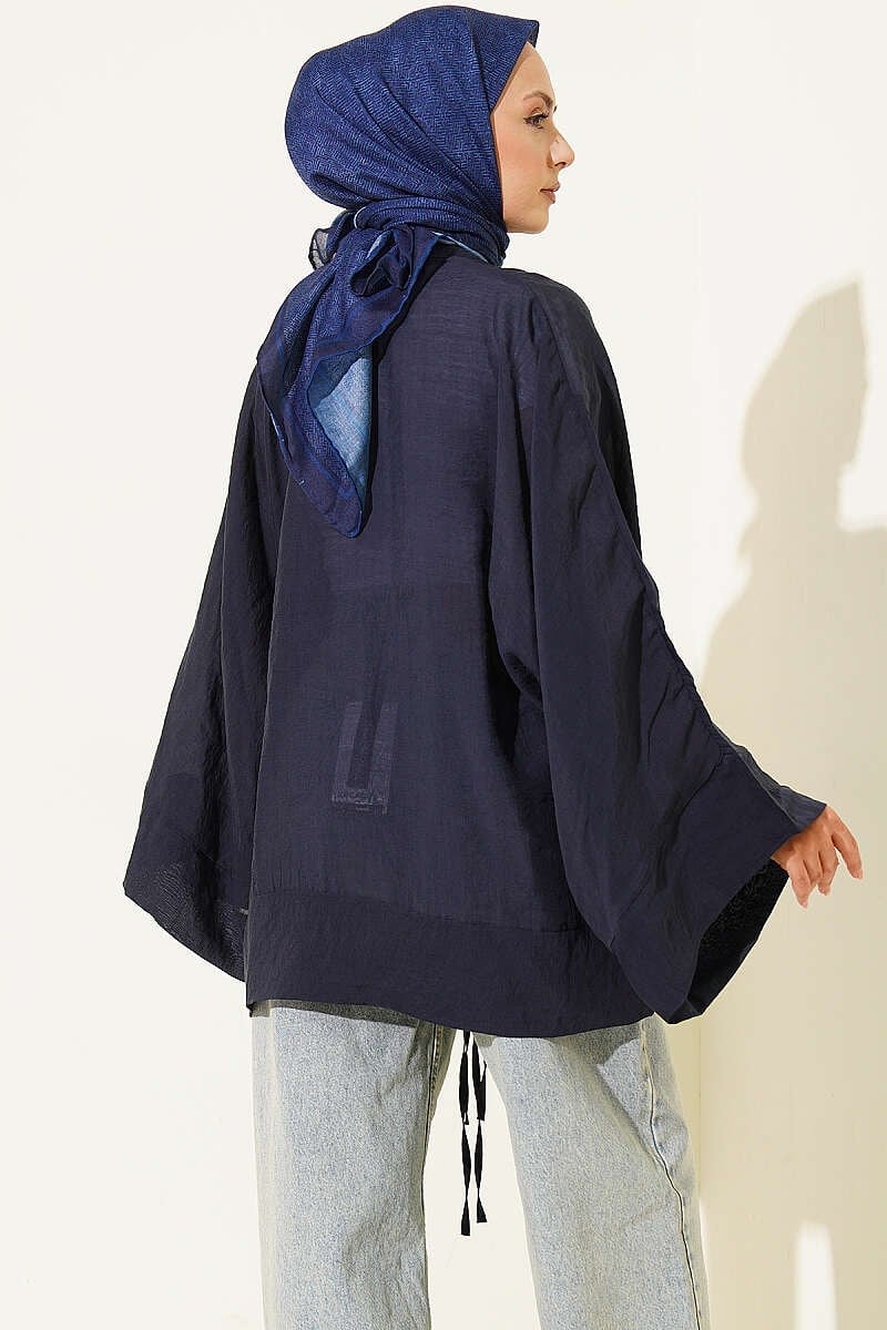 Brit Düğmeli Oversize Kimono Lacivert