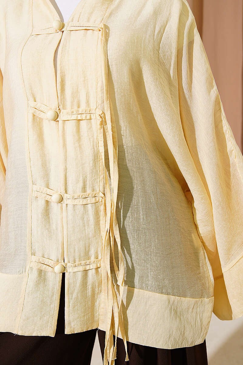 Brit Düğmeli Oversize Kimono Sarı