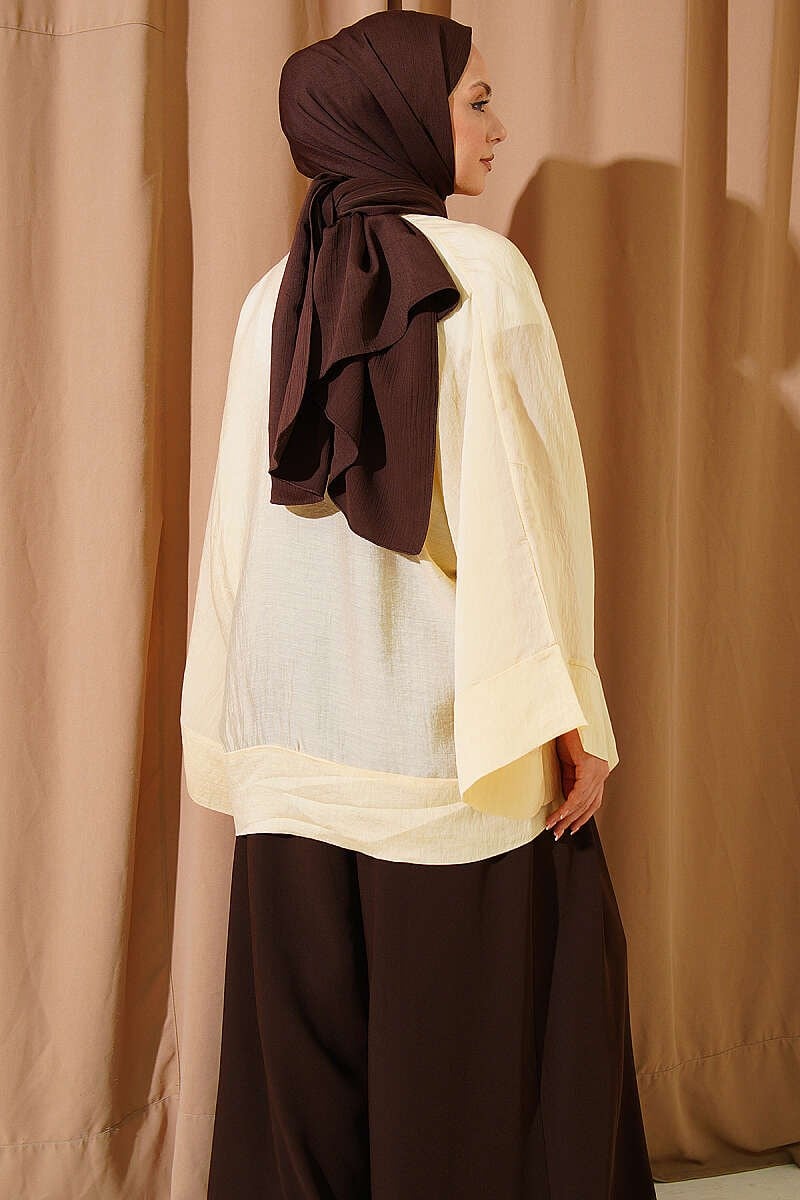 Brit Düğmeli Oversize Kimono Sarı