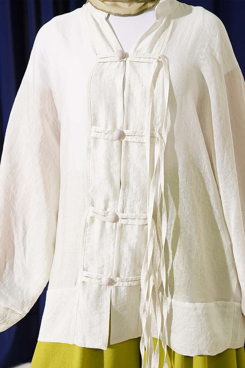 Brit Düğmeli Oversize Kimono Taş