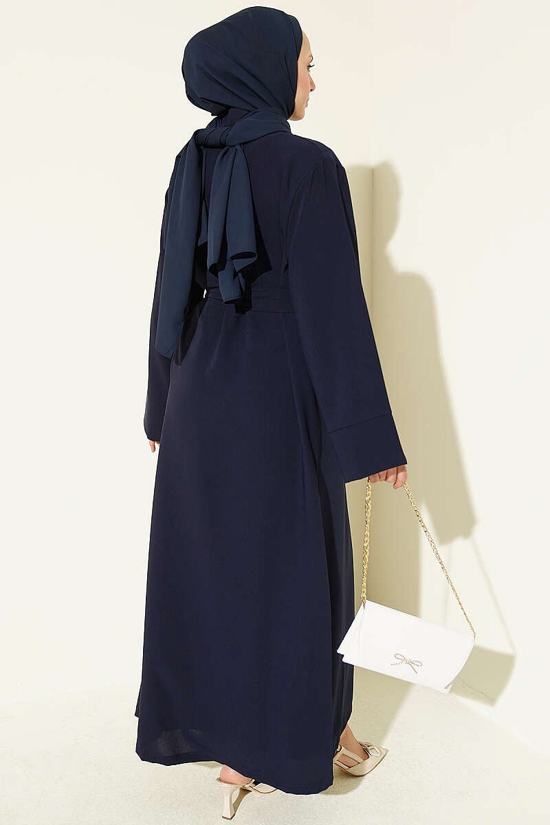 Broş Aksesuarlı Abaya Takım Lacivert