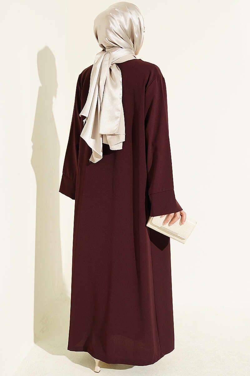 Broş Aksesuarlı Abaya Takım Mürdüm