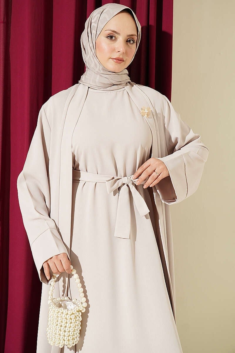Broş Aksesuarlı Abaya Takım Taş