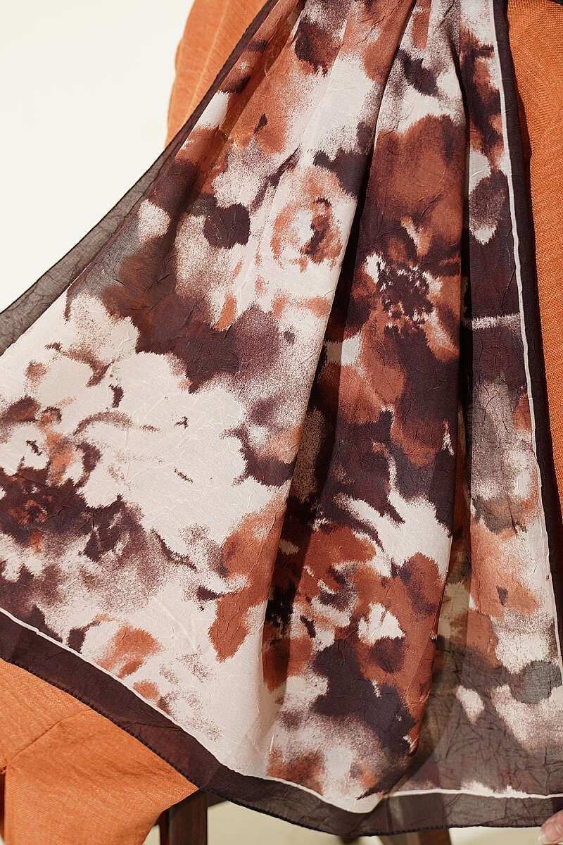 Bulut Desenli Bambu Kraş Şal Acı Kahve