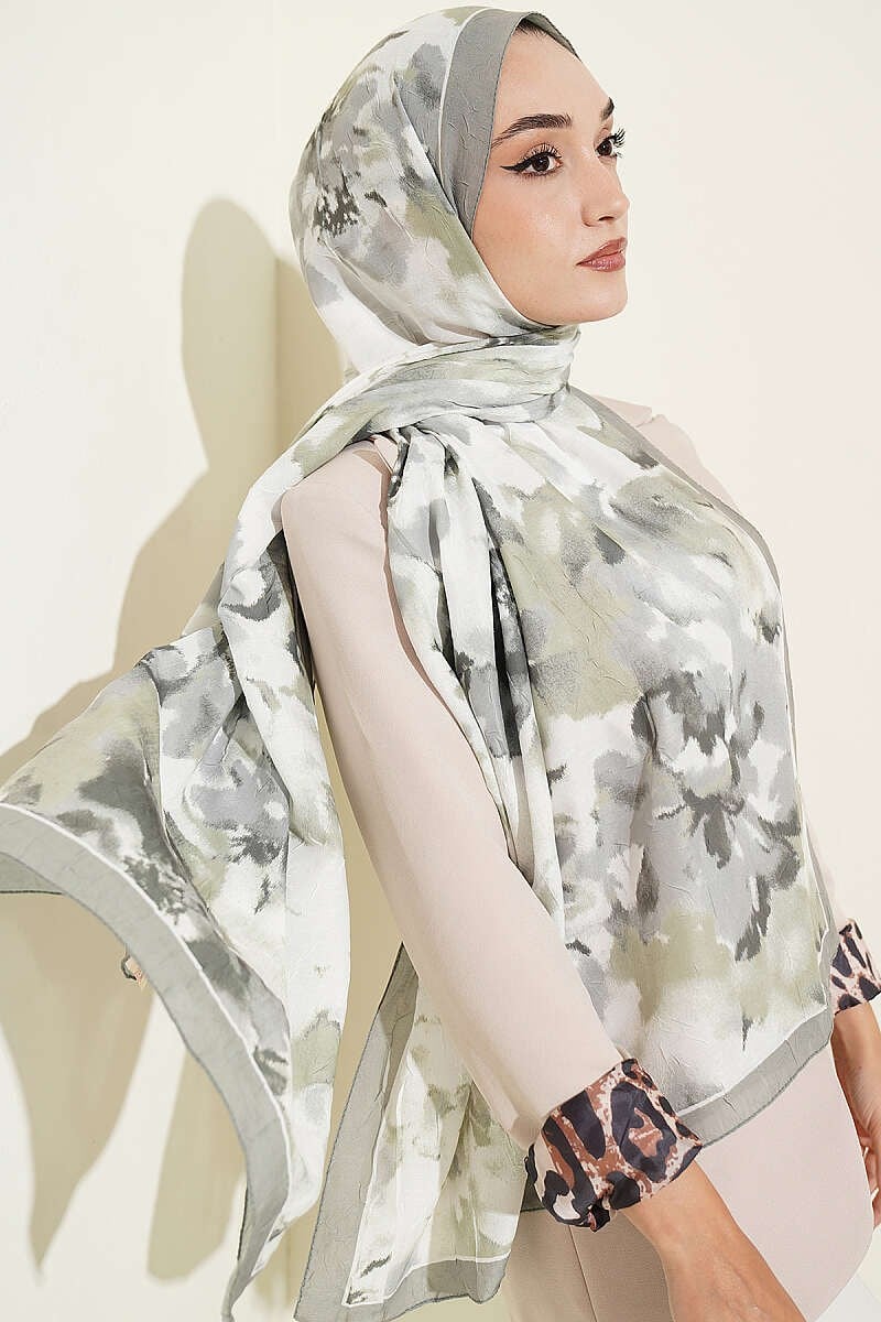 Bulut Desenli Bambu Kraş Şal Çağla Yeşili