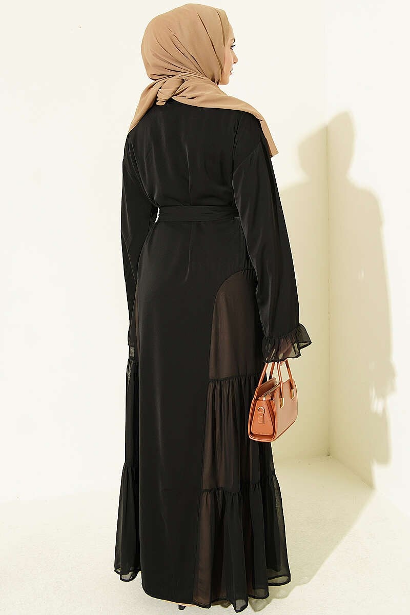 Büzgü Detaylı Katlı Abaya Takım Bej