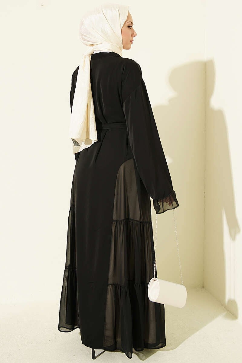 Büzgü Detaylı Katlı Abaya Takım Taş